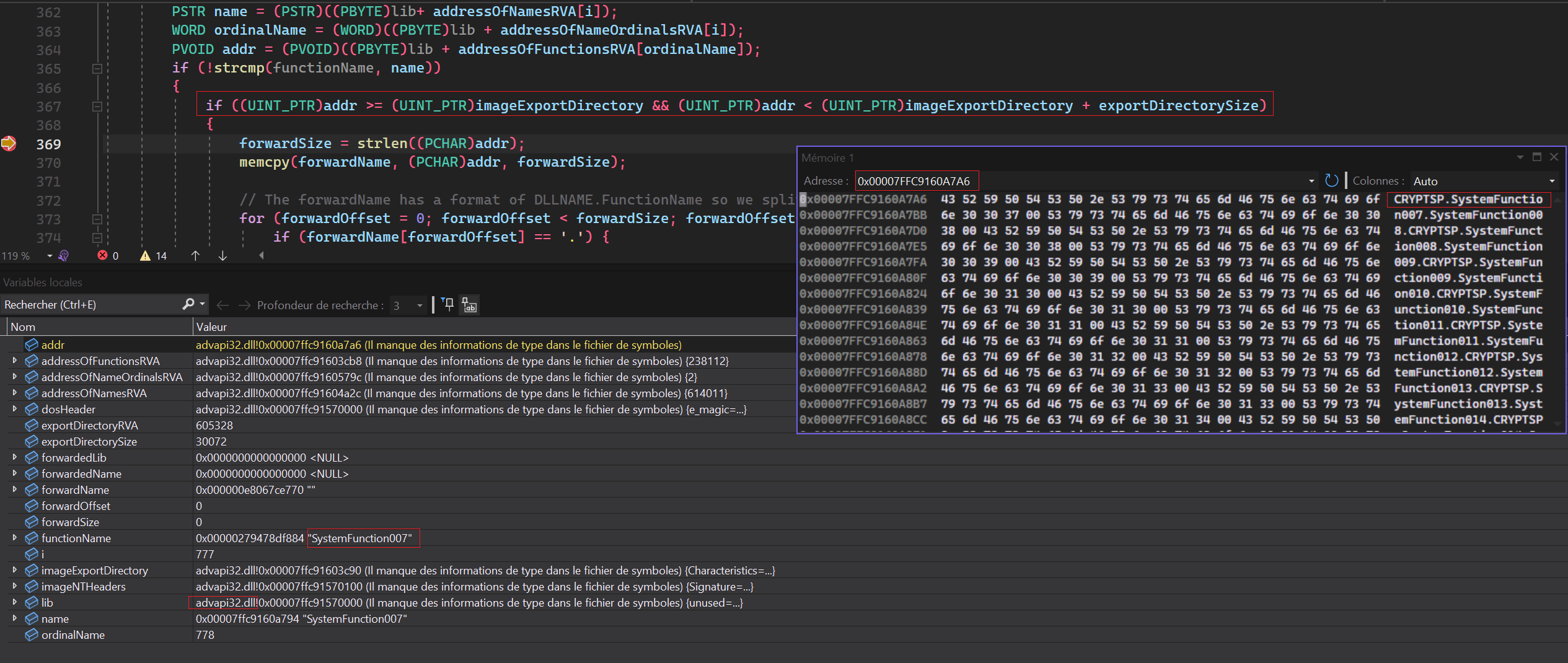 Content of the address of the forwarded function